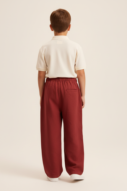 Pantalon Baggy Rouge Lin Ample Garçon Décontracté - Bordeaux - vue 2