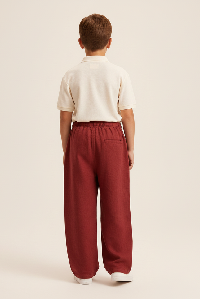 Pantalon Baggy Rouge Lin Ample Garçon Décontracté - Bordeaux - vue 2