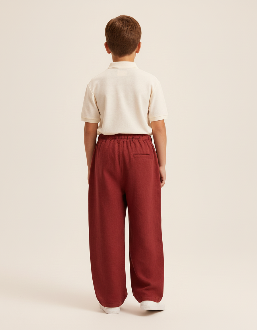 Pantalon Baggy Rouge Lin Ample Garçon Décontracté - Bordeaux - vue 2