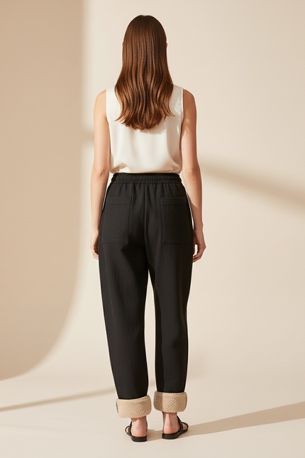 Pantalon Baggy Noir Ample Doublé Polaire Confortable - Molleton - vue 2