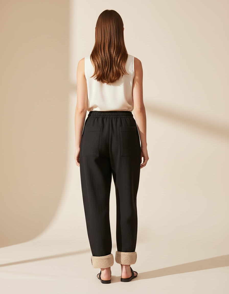 Pantalon Baggy Noir Ample Doublé Polaire Confortable - Molleton - vue 2