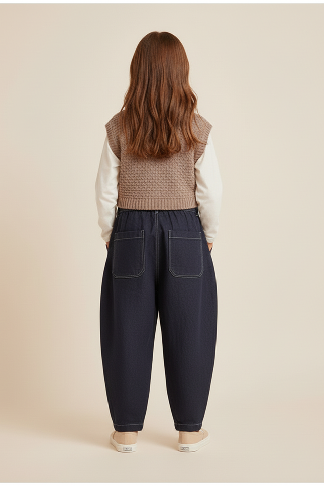 Pantalon Baggy Bleu Marine Ample Plissé Enfant - Jean - vue 2