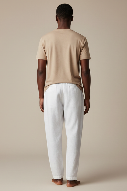 Pantalon Baggy Lin Blanc Ample Décontracté Homme - vue 2