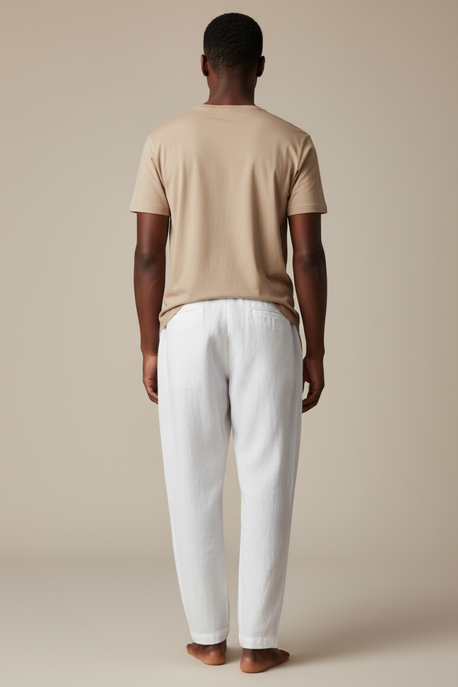 Pantalon Baggy Lin Blanc Ample Décontracté Homme - vue 2
