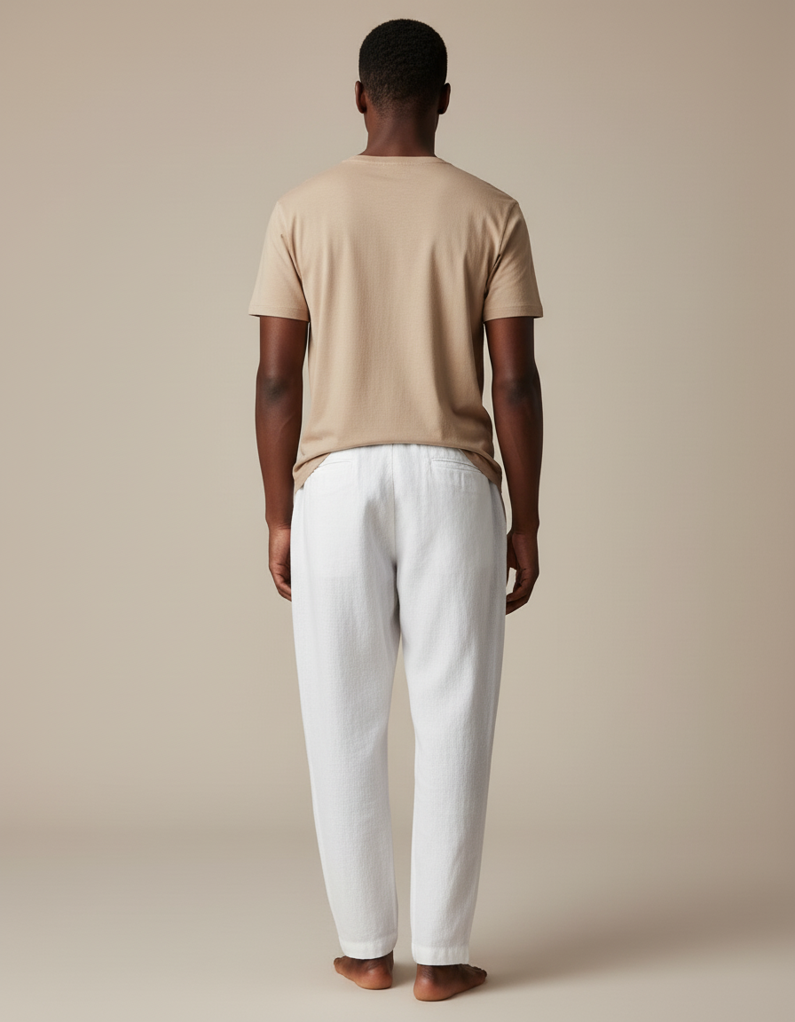 Pantalon Baggy Lin Blanc Ample Décontracté Homme - vue 2