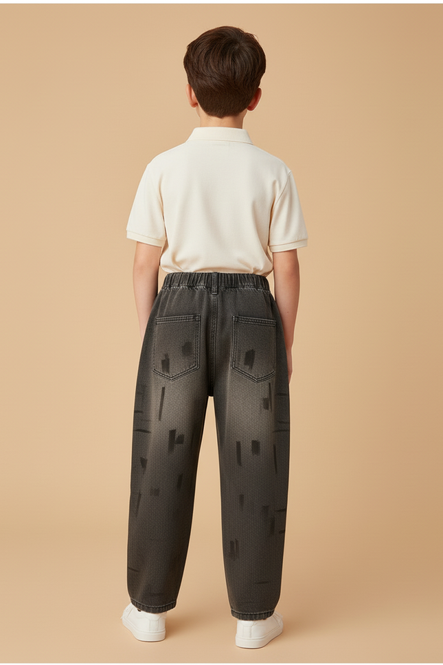 Pantalon Baggy Jean Gris Ample Dégradé Dessins - vue 2