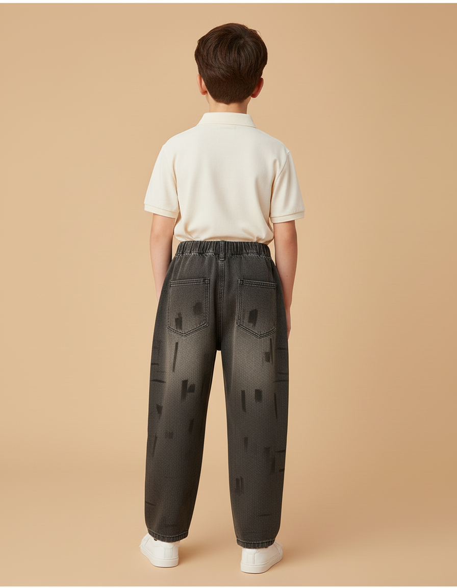 Pantalon Baggy Jean Gris Ample Dégradé Dessins - vue 2