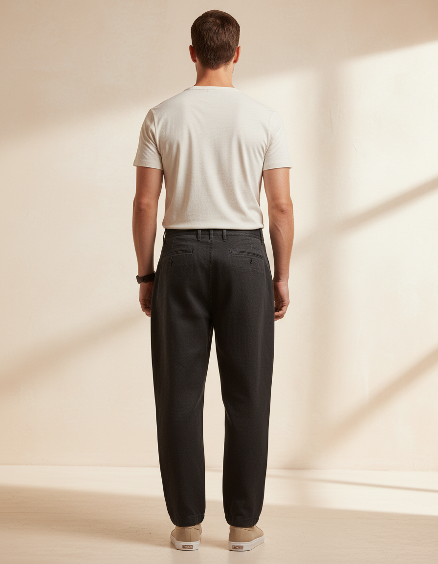 Pantalon Baggy Noir Ample Plissé Coton Décontracté - Lin - vue 2