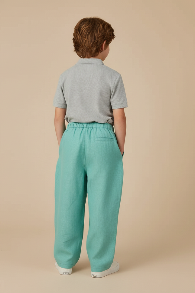 Pantalon Baggy Vert Menthe Ample Décontracté Enfant - Lin - vue 2