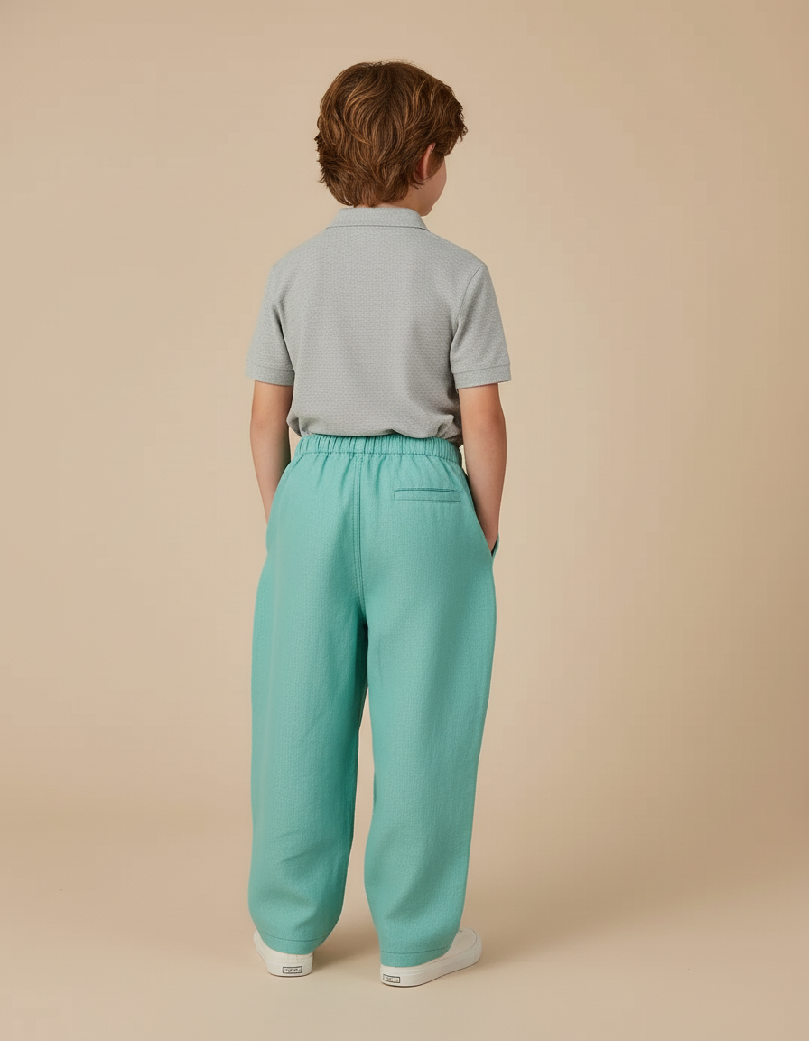 Pantalon Baggy Vert Menthe Ample Décontracté Enfant - Lin - vue 2