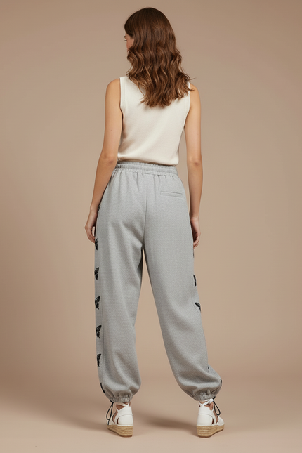 Pantalon Baggy Gris Papillons Cordon Décontracté Femme - Molleton - vue 2