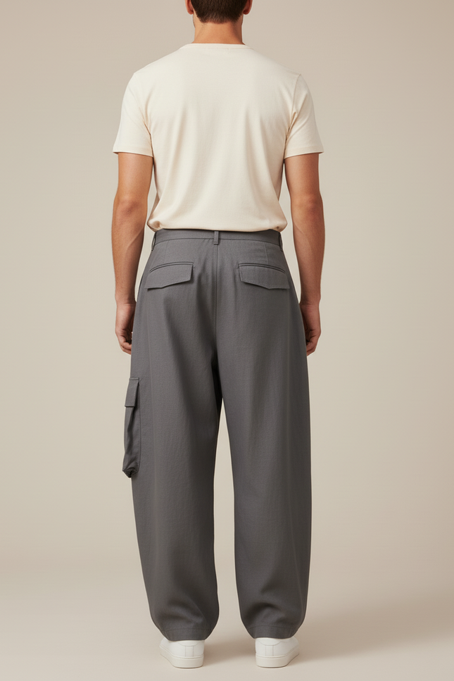 Pantalon Baggy Gris Ample Cargo Plissé Homme - Gabardine - vue 2