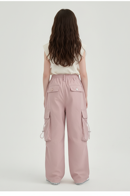 Pantalon Baggy Cargo Rose Ample Taille Haute Fille - Gabardine - vue 2