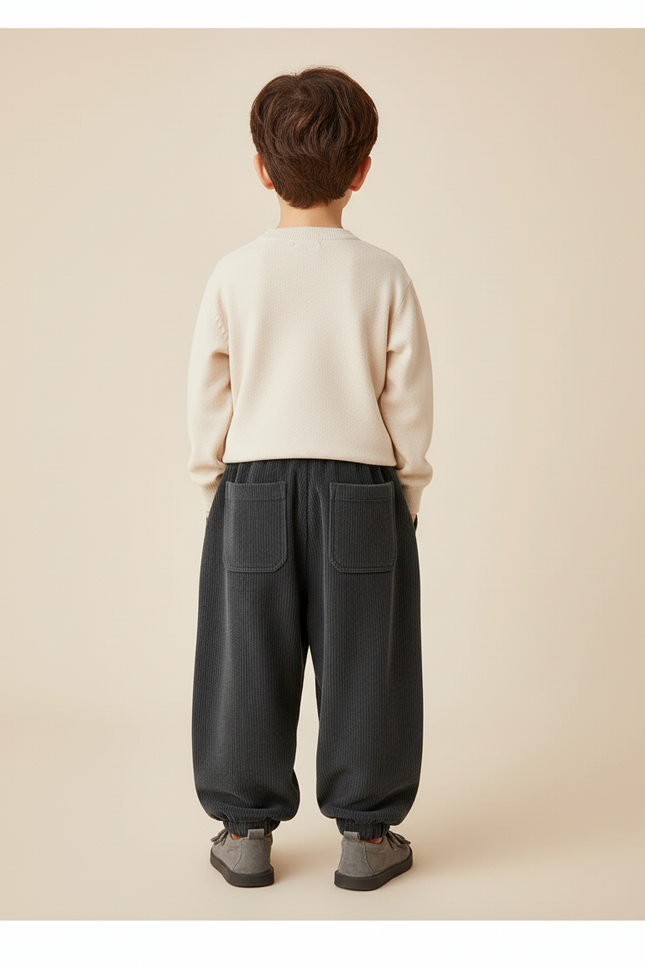 Pantalon Baggy Velours Côtelé Gris Ample Enfant Décontracté - Cordé - vue 2