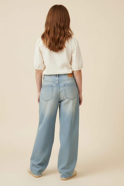 Pantalon Baggy Denim Ample Clair Taille Haute - Bleu Jean - vue 2