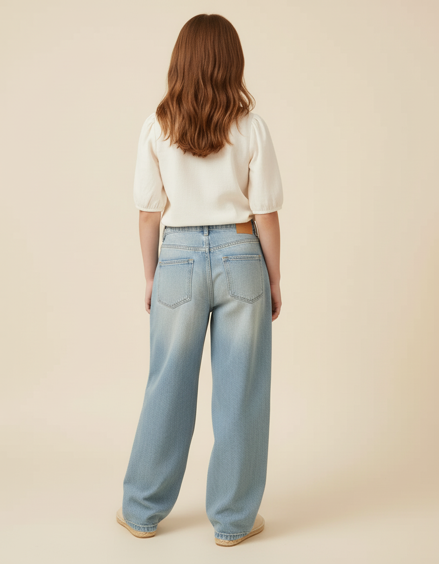 Pantalon Baggy Denim Ample Clair Taille Haute - Bleu Jean - vue 2