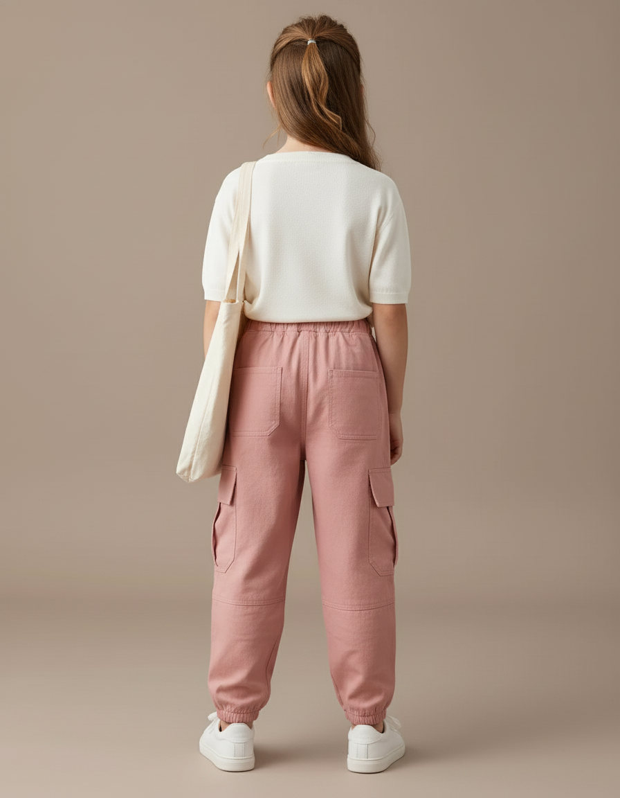 Pantalon Baggy Rose Cargo Ample Fille Coton - vue 2