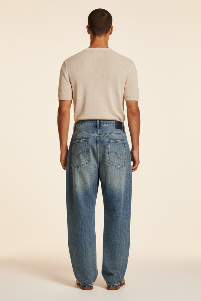 Pantalon Baggy Denim Ample Brodée Vintage Homme - Bleu Jean - vue 2