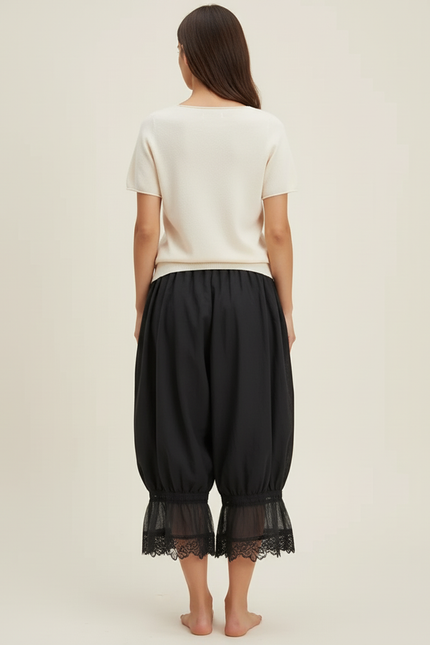 Pantalon Baggy Noir Ample Dentelle Fluide Estival - Viscose - vue 2