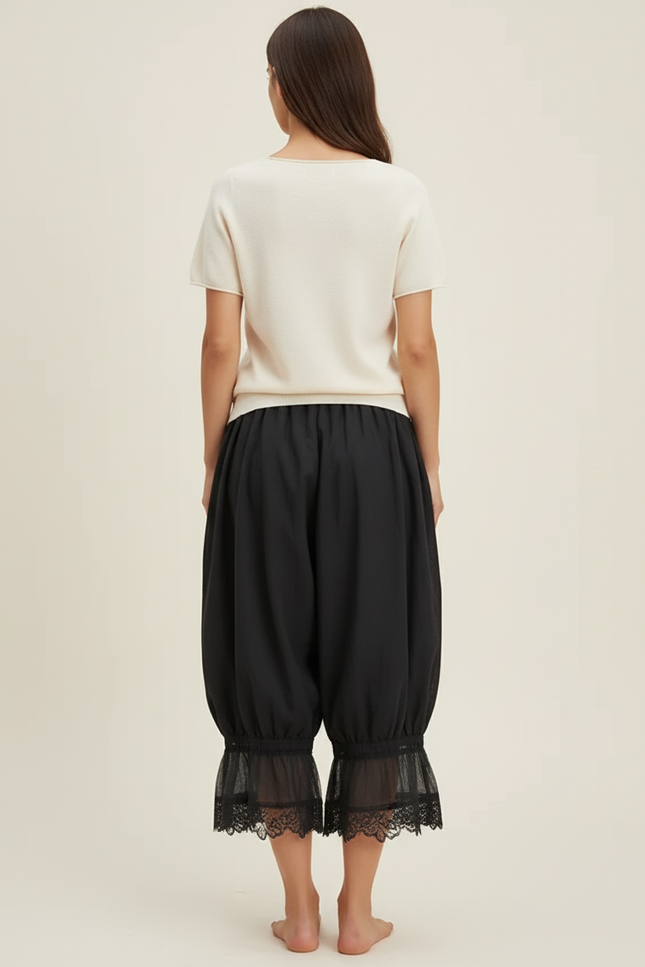Pantalon Baggy Noir Ample Dentelle Fluide Estival - Viscose - vue 2