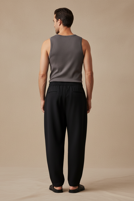 Pantalon Baggy Noir Ample Droit Cordon Sport - Polyester - vue 2
