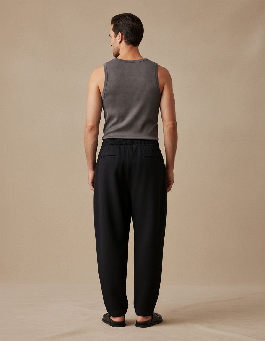 Pantalon Baggy Noir Ample Droit Cordon Sport - Polyester - vue 2