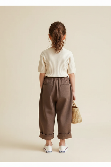 Pantalon Baggy Marron Coton Ample Décontracté Enfant - vue 2
