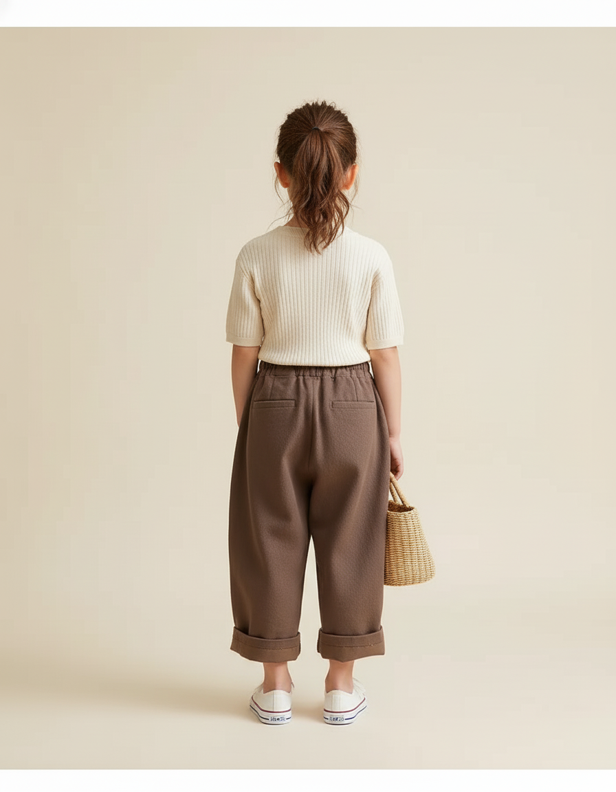 Pantalon Baggy Marron Coton Ample Décontracté Enfant - vue 2