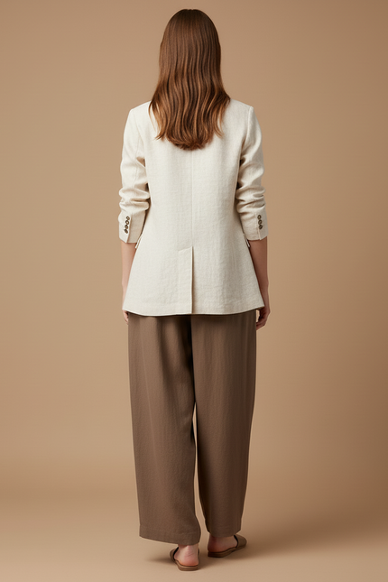 Pantalon Baggy Marron Lin Ample Fluide Décontracté - vue 2