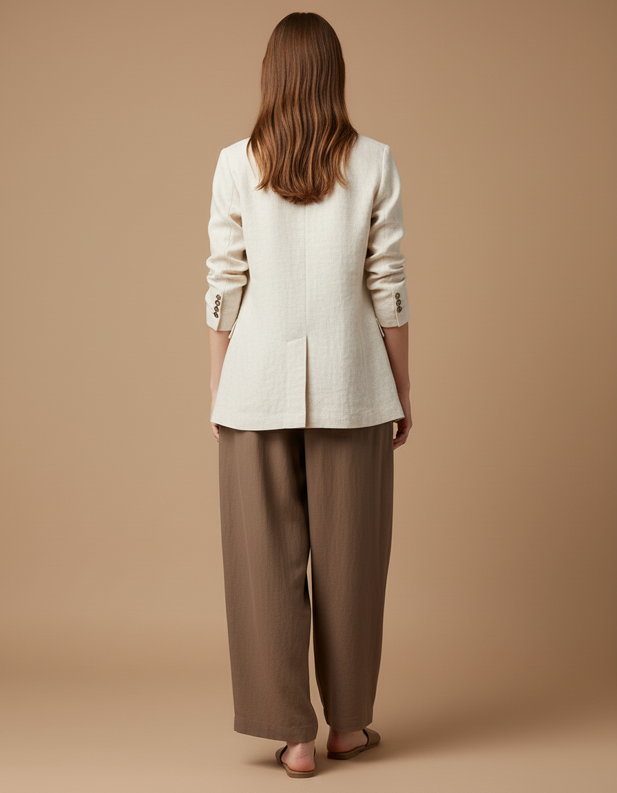 Pantalon Baggy Marron Lin Ample Fluide Décontracté - vue 2
