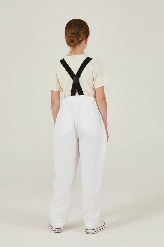 Pantalon Baggy Blanc Lin Bretelles Ample Enfant - vue 2