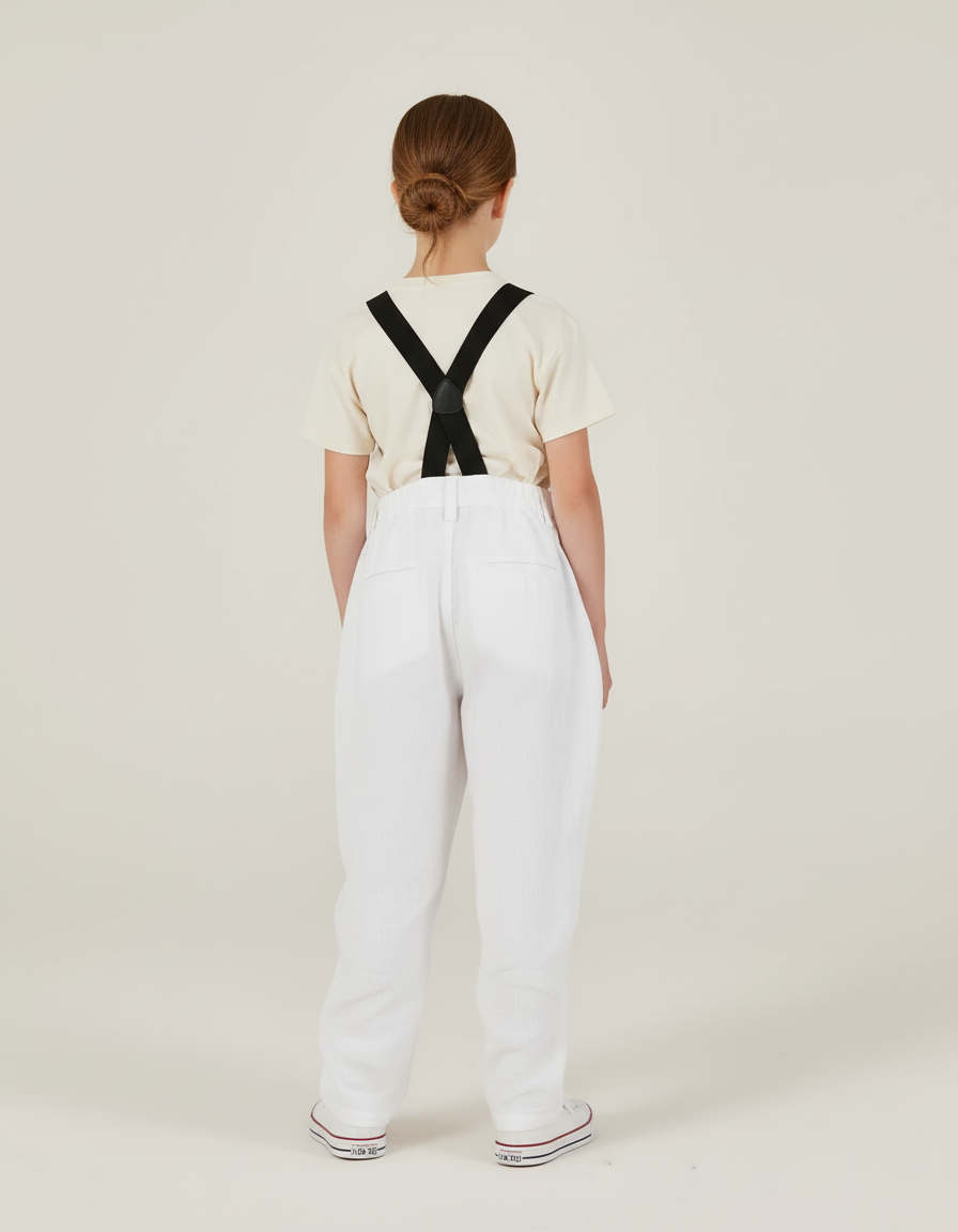 Pantalon Baggy Blanc Lin Bretelles Ample Enfant - vue 2