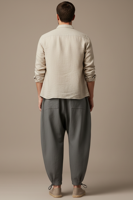 Pantalon Baggy Gris Plissé Ample Coton Homme - vue 2