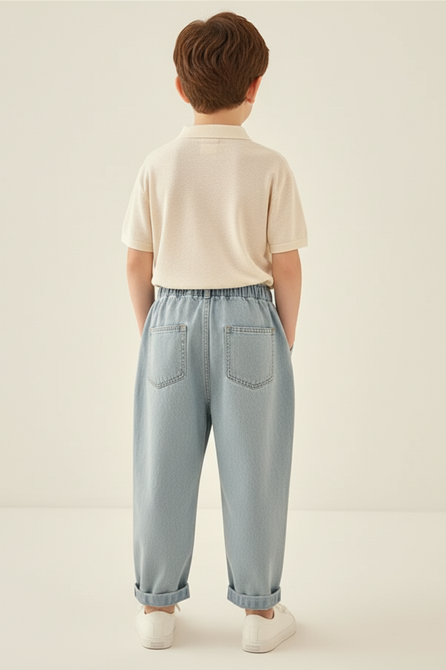 Pantalon Baggy Denim Lavé Ample Décontracté Garçon - Bleu Jean - vue 2