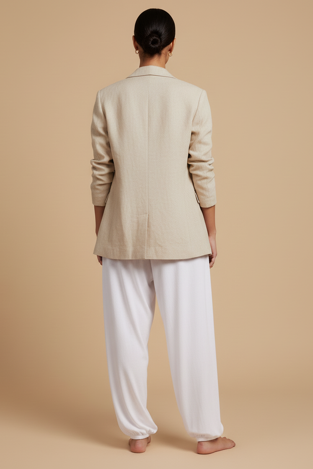 Pantalon Baggy Blanc Fluide Yoga Confortable Femme - Viscose - vue 2