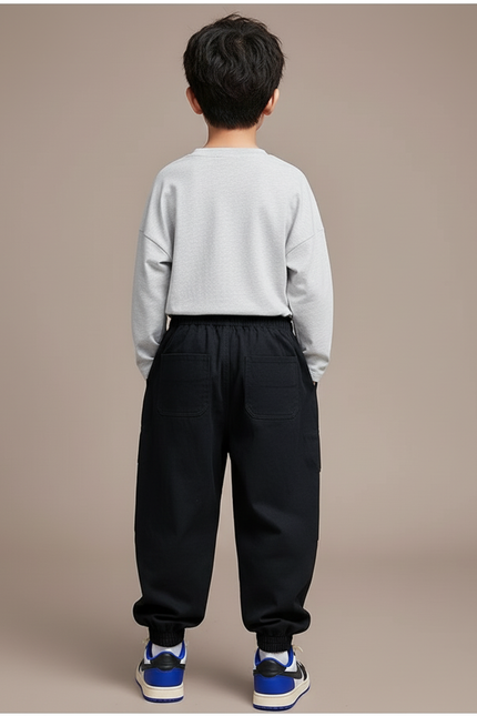 Pantalon Baggy Noir Cargo Décontracté Garçon Coton - vue 2