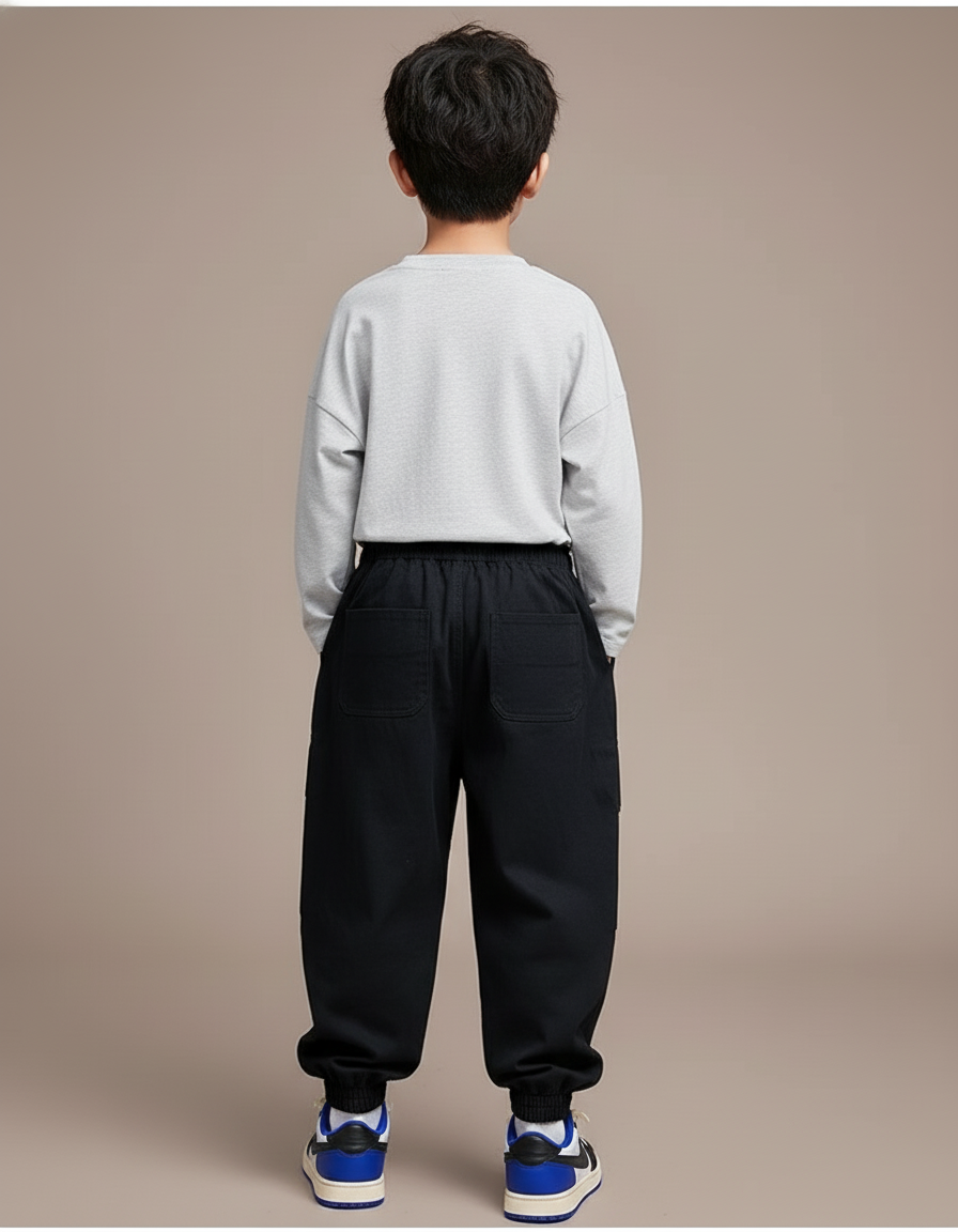 Pantalon Baggy Noir Cargo Décontracté Garçon Coton - vue 2