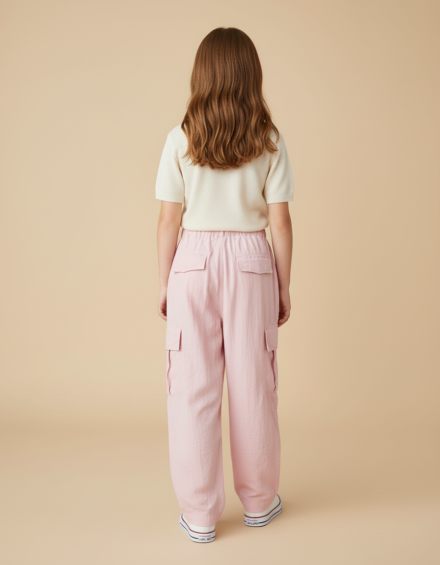 Pantalon Baggy Rose Cargo Décontracté Fille Coton - vue 2