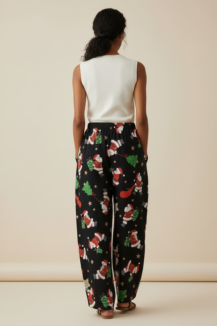 Pantalon Baggy Noir Noël Ample Fluide Femme - Lin - vue 2