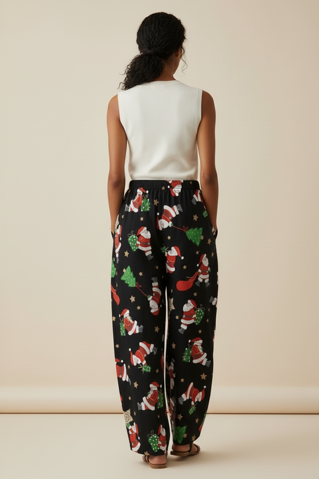 Pantalon Baggy Noir Noël Ample Fluide Femme - Lin - vue 2