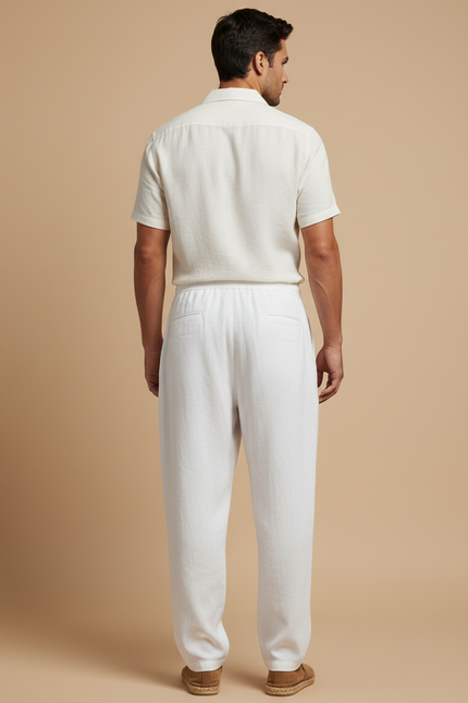 Pantalon Baggy Homme Blanc Parachute - Lin - vue 2
