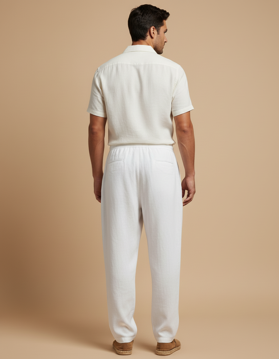 Pantalon Baggy Homme Blanc Parachute - Lin - vue 2