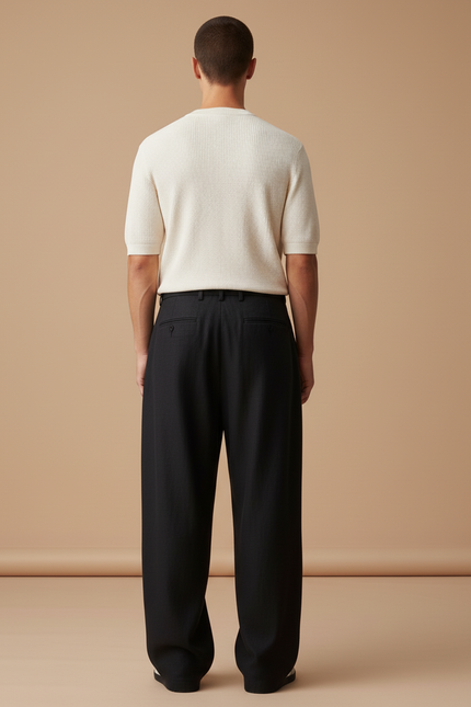 Pantalon Baggy Noir Ample Plissé Homme Élégant - Lin - vue 2