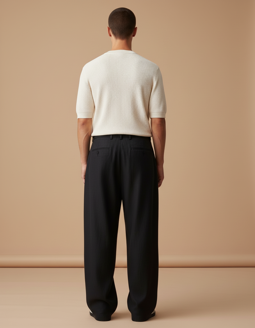 Pantalon Baggy Noir Ample Plissé Homme Élégant - Lin - vue 2