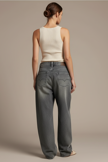 Pantalon Baggy Gris Délavé Ample Plissé Femme - Jean - vue 2