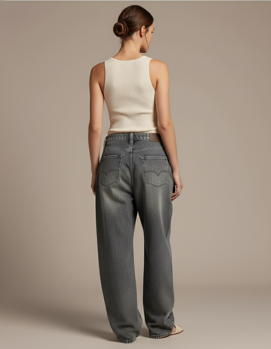 Pantalon Baggy Gris Délavé Ample Plissé Femme - Jean - vue 2