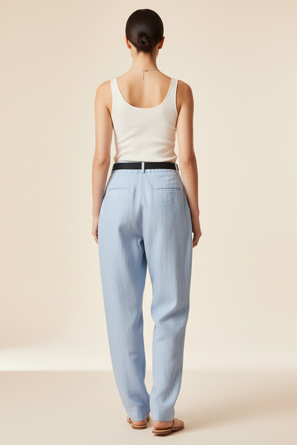 Pantalon Baggy Bleu Ciel Lin Ample Fluide - vue 2