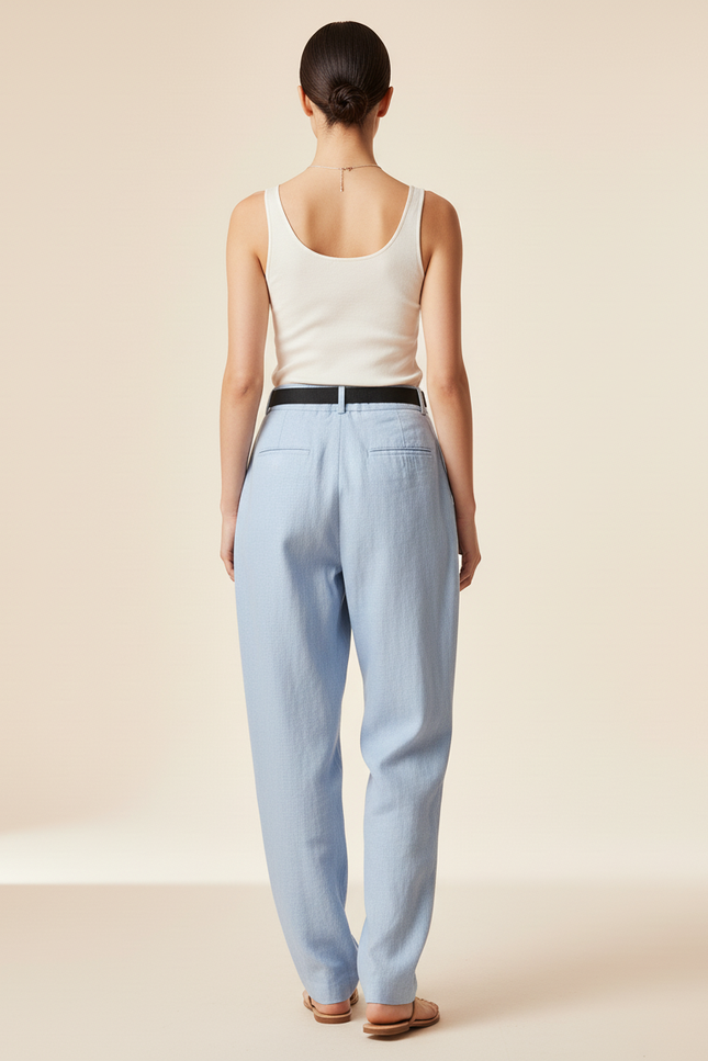 Pantalon Baggy Bleu Ciel Lin Ample Fluide - vue 2