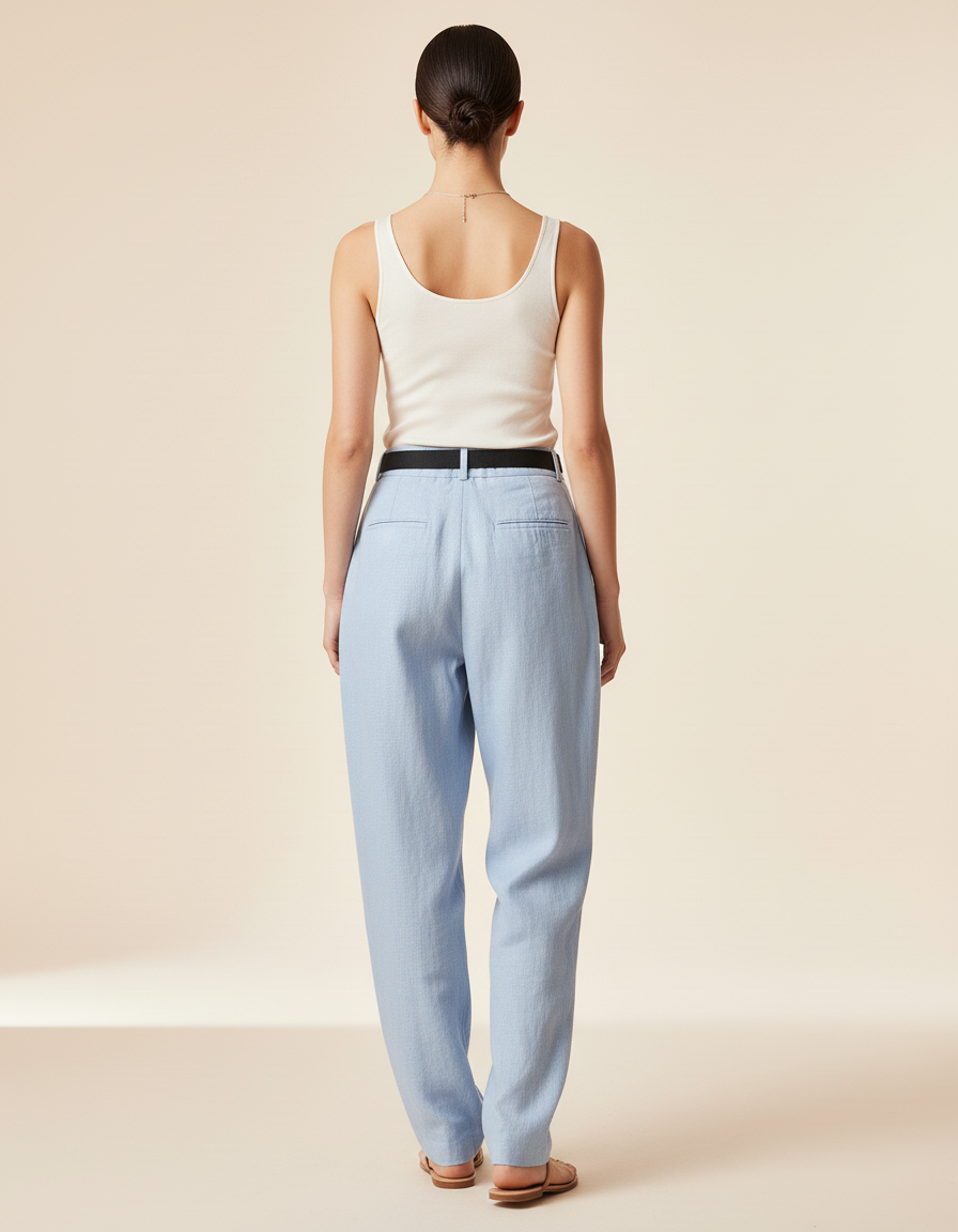 Pantalon Baggy Bleu Ciel Lin Ample Fluide - vue 2