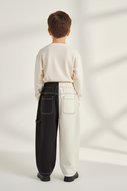 Pantalon Baggy Bicolore Ample Coton Enfant Décontracté - Multicolore Toile - vue 2